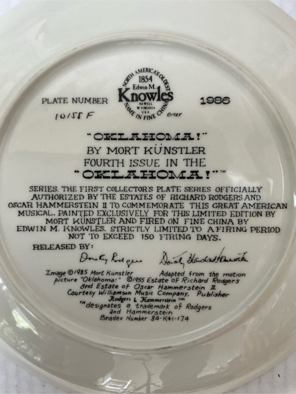Edwin M Knowles Collectible Plate Oklahoma! Cowboy Western Scene Vintage 1986 - Picture 8 of 16